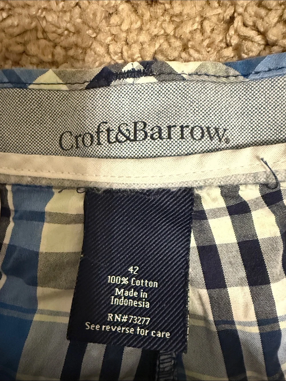 croft & barrow Blue and White Plaid Flat-Front Men's Shorts